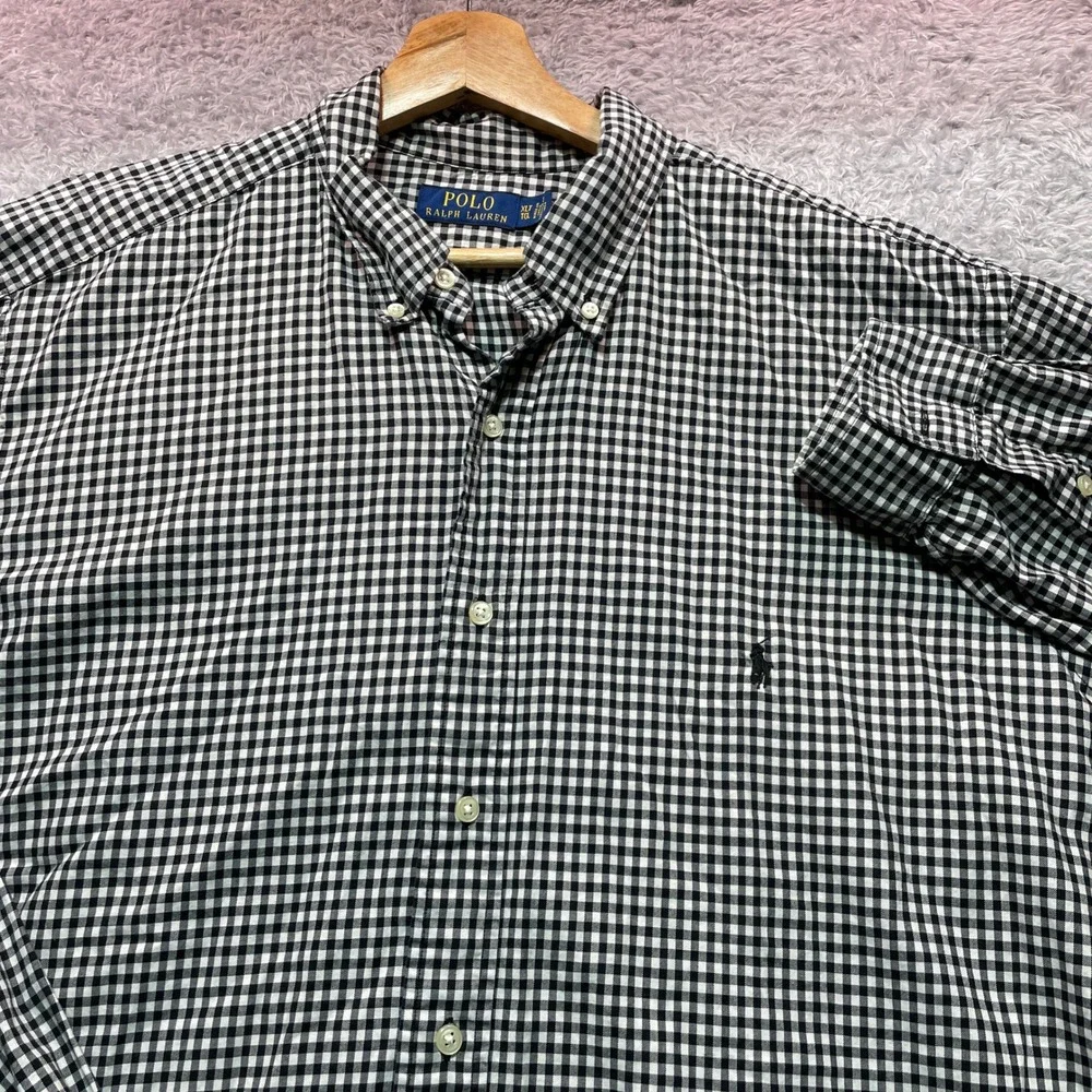 Polo Ralph Lauren Mens XLT Black White Gingham Button Down Shirt Long Sleeve